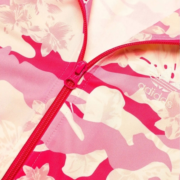 Adidas x Farm Rio Youth Girls L Red Pink Floral Stripe Trefoil Zip Track Jacket - Picture 6 of 14